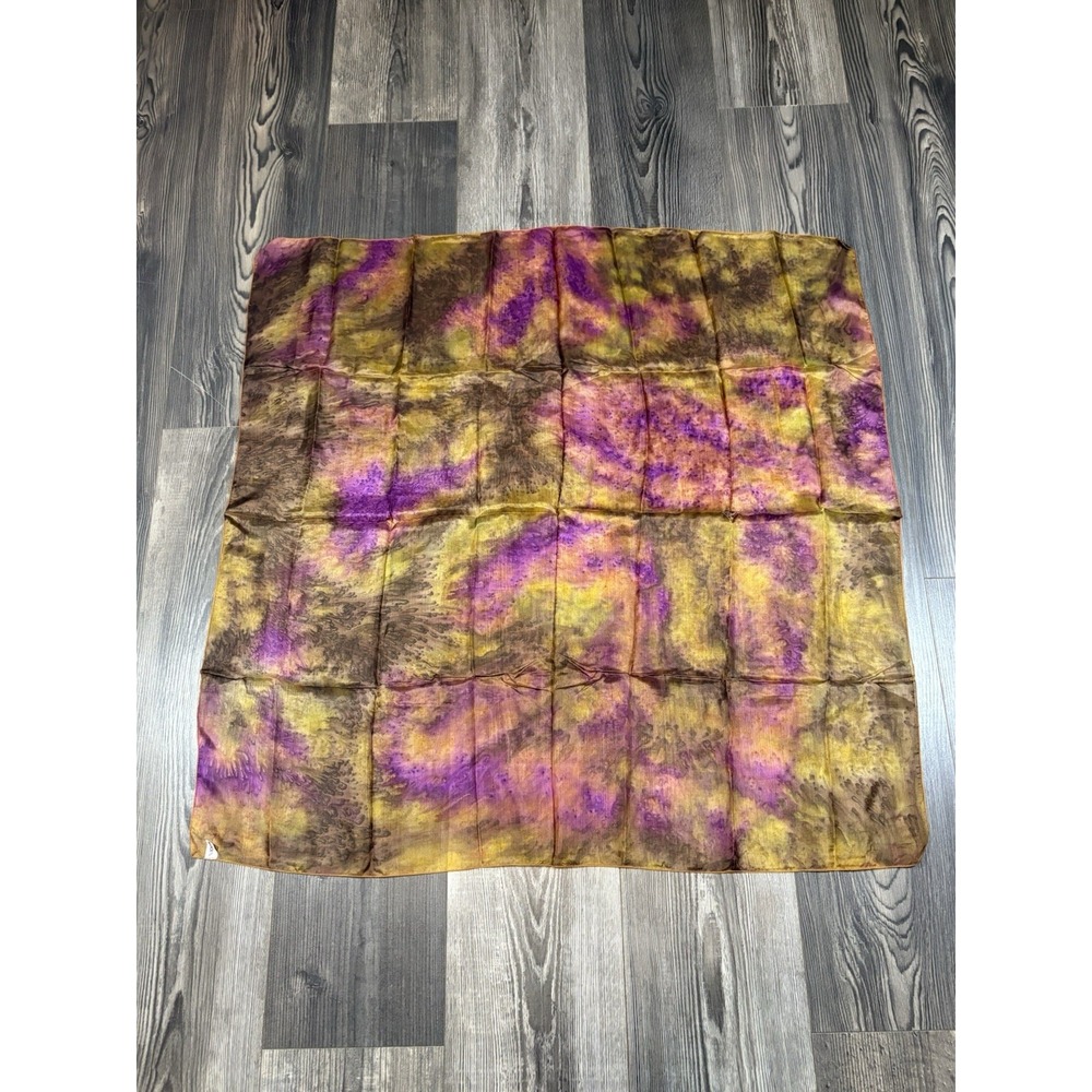 100% Silk Handmade Scarf Pink Brown Multicolor Floral 32 x 32